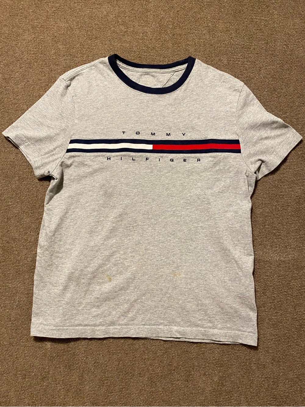 Tommy Hilfiger Modern Flag Graphic T-Shirt Heather Grey Navy Trim S
